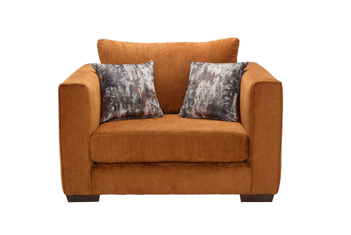 Leon Snuggler Armchair In Crush Copper Fabric With Fusion Bark Scatters